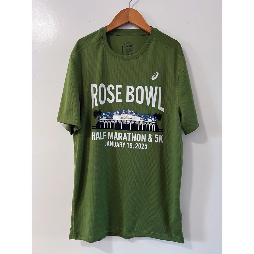 ASICS Rose Bowl Half Marathon 5K‎ Green Short Sleeve Athletic T Shirt Small